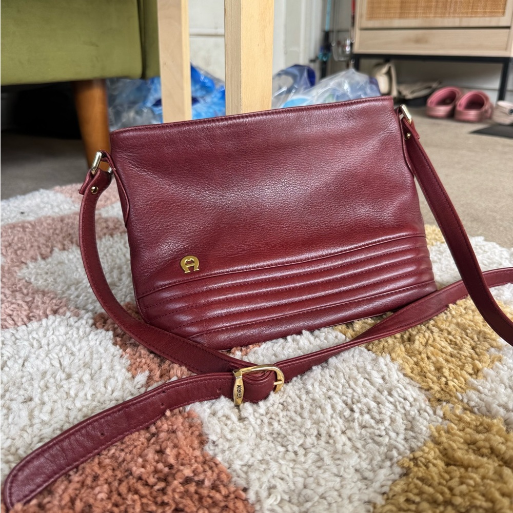 Etienne Aigner Burgundy Leather Crossbody Bag